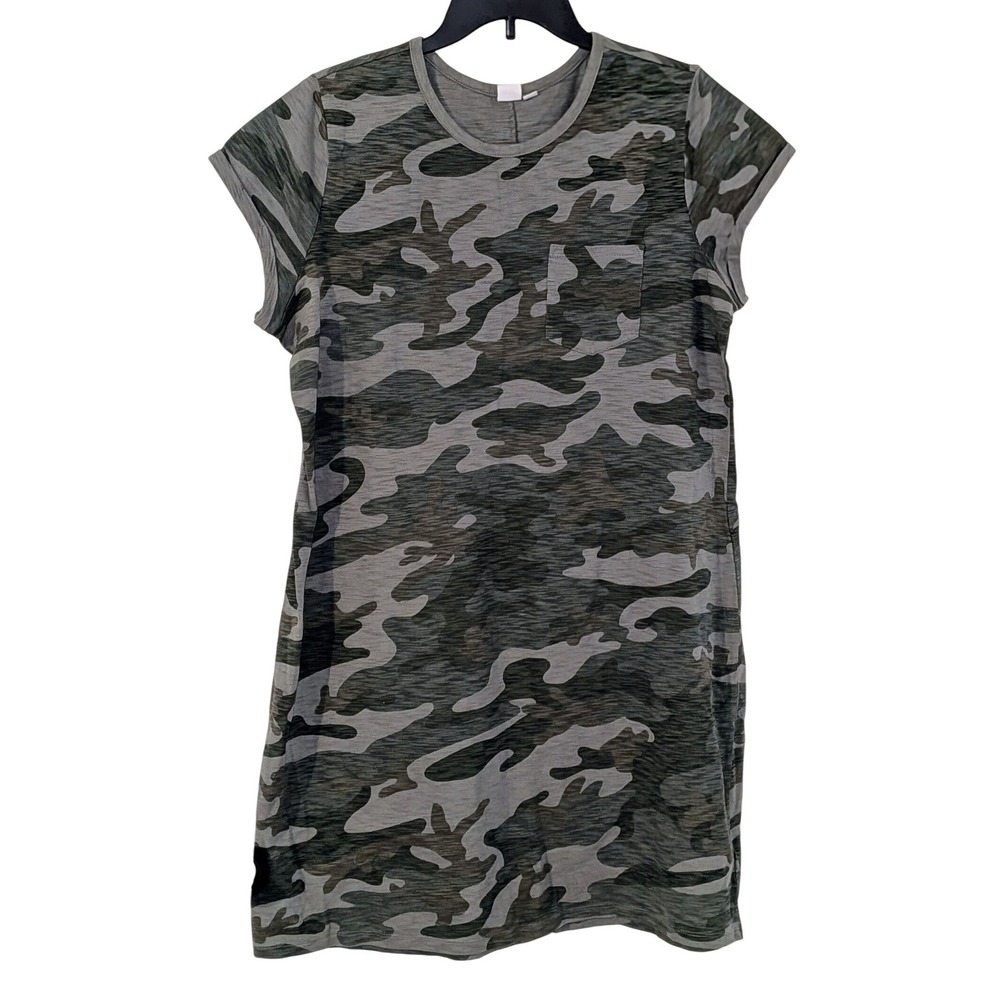 GAP Women XL Green Camouflage Short Sleeve Cotton Slub T-Shirt Shift Dress NWOT - Picture 2 of 8